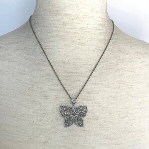 Love Earth Sterling Silver 925 10K Yellow Rose Gold Butterfly Pendant Necklace